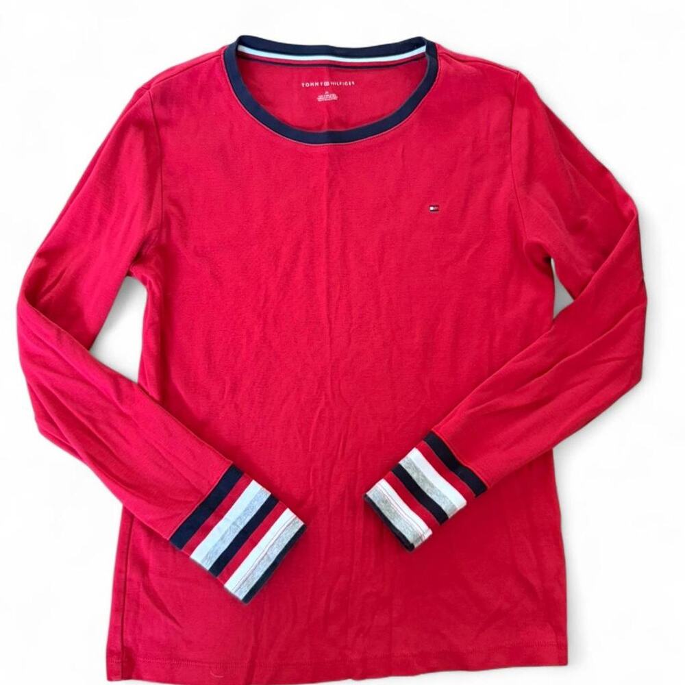 Tommy Hilfiger Nautical Coastal Preppy Solid w/ Striped Sleeve Old Money Tee M